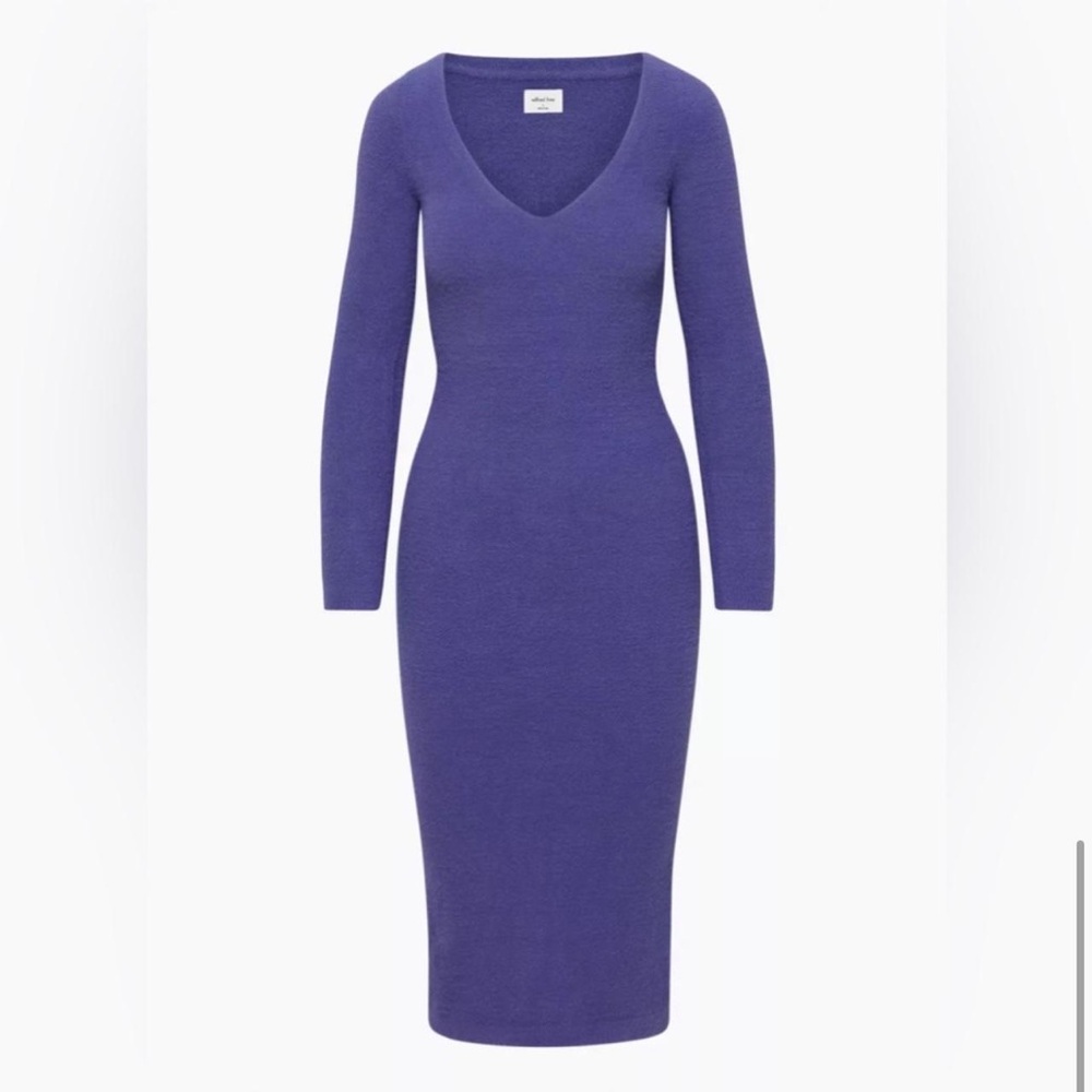 Aritzia Purple Bodycon Long Sleeve V-Neck Dress